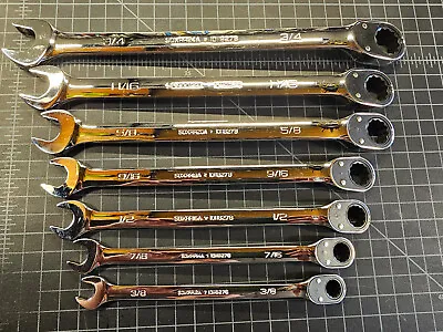 Snap-On Tools 7 Piece SAE 3/8 - 3/4  Reversible Flank Drive Plus Ratcheting Wren • $383.96