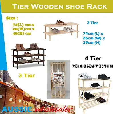 $18.45 • Buy Au 2/3/4 Tier Wooden Shoe Rack Layer Shelf Stand Storage Organizer
