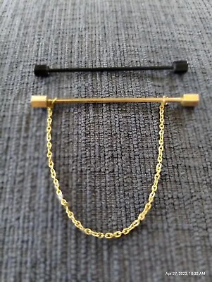 $4.55 • Buy Tie Collar Bar One  Black And One Gold Wiht Chain