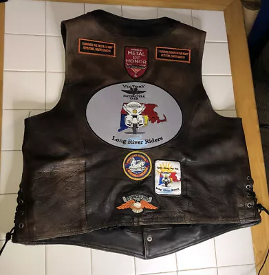 River Road Leather Biker Motorcycle Vest Mens Brown XXL Victory Sturgis Patches • $59.99