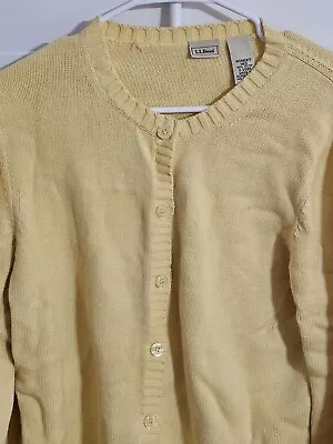 Vintage LL Bean Cardigan Sweater Womens M Medium Yellow Knit Button Up Preppy • $34.99