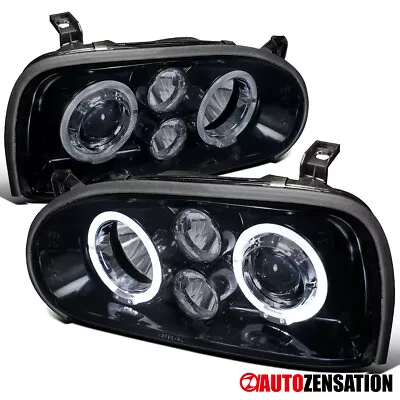 LED Halo Fit 1993-1998 VW Golf MK3 95-98 Cabrio Smoke Projector Headlights Lamps • $152.99