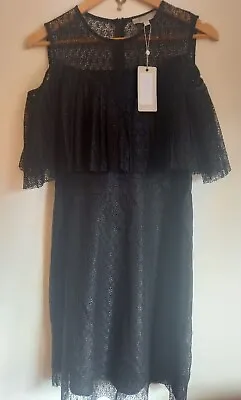Coast Black Pleated Lace Bodice Dress Size Large NWT • £9.99