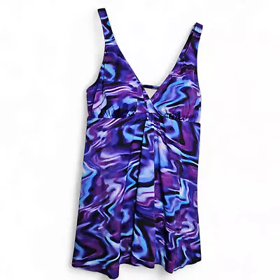 Miraclesuit Women's One-Piece Tankini Purple Black Swimsuit Size 10 • $20