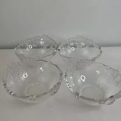 4 Mikasa Crystal 5.5” Fruit Bowls Raised Fruits Frosted Leaves Pattern • $28