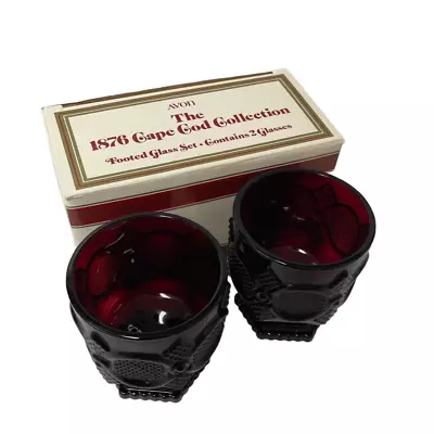 Avon 1876 Cape Cod Collection Footed Glass Set Dark Red Set Of 2 New In Box • $15.52