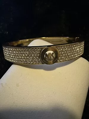 Michael Kors Gold Plated FULTON MK LOGO Pave' Bangle Bracelet • $75