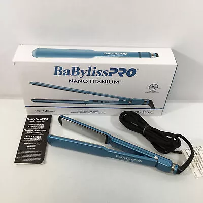 BaByliss PRO Nano Titanium Blue 1 1/2 Inch Electric Hair Straightening Iron Used • $49.99