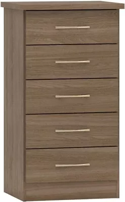 Nevada 5 Drawer Narrow Chest In Rustic Oak Effect Finish • £85.99