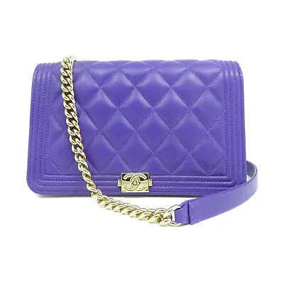 CHANEL Quilted CC GHW Boy Chain Shoulder Bag Lambskin Leather Purple • $3070