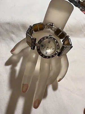 Marcel Drucker Sterling Silver Tigers Eye Jeweled Wristwatch Watch • $79