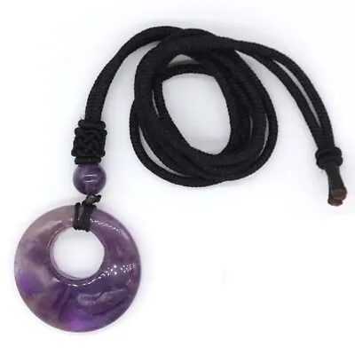 Natural Amethyst Crystal Rose Quartz Agate Round Hollow Stone Pendant Necklace • $2.02