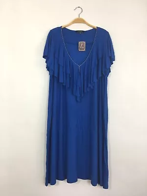 TBAGS LA Short Sleeve Ruffle Front Draped Tunic Top Mini Dress Blue XL $215 B1 • $9.98