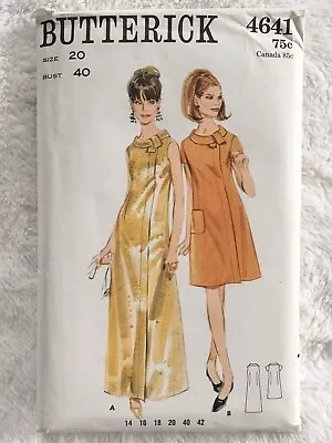 Vintage Butterick Misses A Line Dress 2 Lengths Shaped Collar Pattern Sz 20 Cut • $4.50