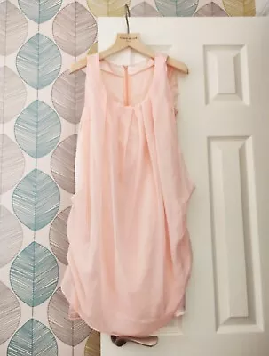 £2.70 • Buy Salmon Pink Layered Sleeveless Pleated Dress S Party Summer Wedding Work Zip