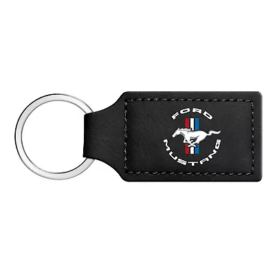 Ford Mustang Circle Logo Rectangular Black Leather Key Chain • $19.99