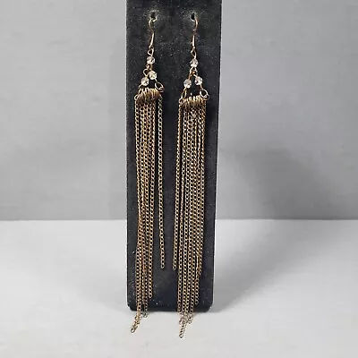 Pierced Earrings Bronze Tone Beaded Tassel Dangle Mid Century Modernist Boho 7  • $9.99