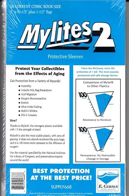 50 CURRENT  E. Gerber Mylites 2  Mylar Comic Book Bags Sleeves  (1 Bag) • $14.99