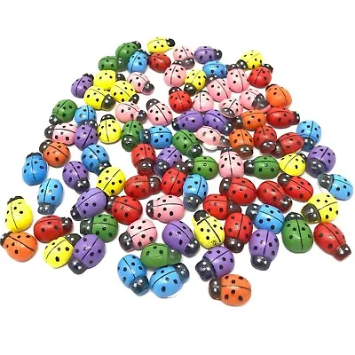 Mixed Ladybird Mini 9x12mm Self Adhesive Wooden Ladybugs Craft Card Wood Toppers • £4.39