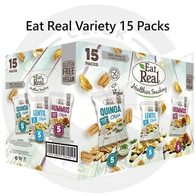 Eat Real Variety Box 15 Pack Quinoa Lentil Hummus Gluten FreeCrisps Chips Vegan  • £14.99