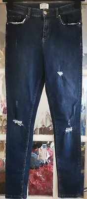 Womens MISS SELFRIDGE Blue Distressed Straight Leg Denim Jeans - UK 12 • £9.99