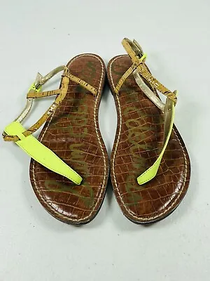 🔥 Sam Edelman • Gigi • T-Strap Leather Sandals Yellow/Green • Women Sz 8 M • $17.95