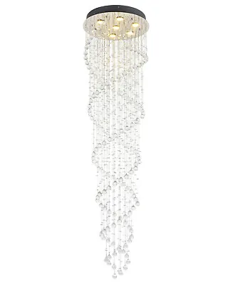£169.98 • Buy Modern Double Spiral Clear Crystal Droplet 186CM Long Chandelier Ceiling Light 