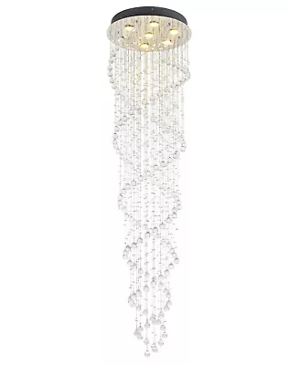 Modern Double Spiral Clear Crystal Droplet 186CM Long Chandelier Ceiling Light  • £179.98