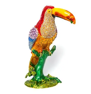 Faberge Enameled Parrot Figurine 24K Gold Jewelry Box W/ Swarovski Crystals • $189.99