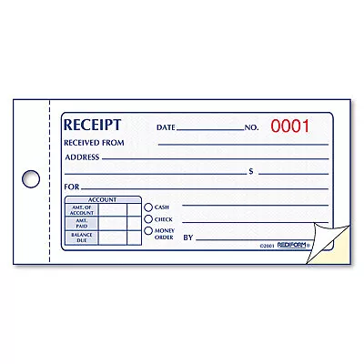 Rediform Small Money Receipt Book 5 X 2 3/4 Carbonless Duplicate 50 Sets/Book • $9.18