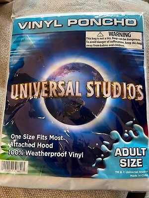 New UNIVERSAL STUDIOS Hooded Vinyl RAIN PONCHO Weatherproof ADULT Size • $14.99