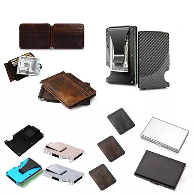 Money Clip Front Pocket Minimalist Genuine Leather Mens Vintage Slim Wallet • $12.99