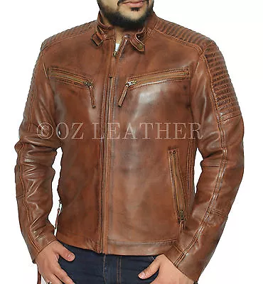 Mens Biker Club New Classic Diamond Vintage Distressed Brown Real Leather Jacket • $146.99