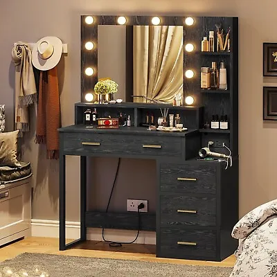 Makeup Vanity With Lights And Charging Station Vanity Desk With Mirror & Shelves • $199.97