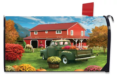  Green Truck Full Of Mums & Pumpkins Magnetic Mailbox Wrap Cover Standard Size • $19.31