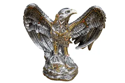 Textured Steampunk Style Resin Eagle Ornament | Silver With Gold Steampunk Detai • £33.95