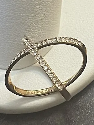 Michael Kors Star X Ring Size 6 Pave Crystal Rose Gold Plated Signed  • $32