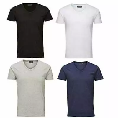 Jack & Jones New Mens V Neck Slim Fit T-shirt Stretchy Plain Lycra Cotton Tee • £9.99