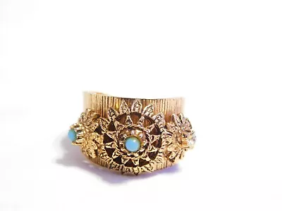 Gold Tone Middle Eastern Ring W/Blue Stone • $12