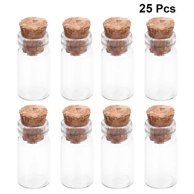 25 Pcs Clear Small Mini Glass Jars With Cork Stoppers DIY Wish Bottles For • £8.43