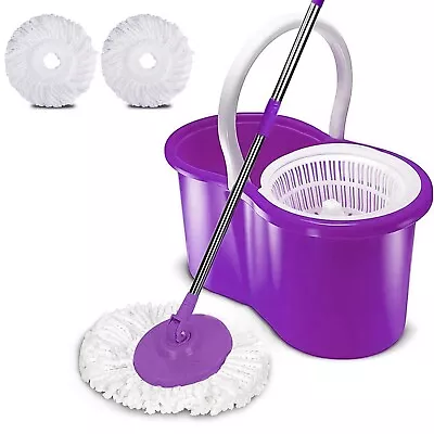 £10.95 • Buy 360° Rotating Magic Spin Mop Bucket Set Hard Floor Microfibre With 2 Mop Heads