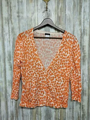 J. Crew Orange Leopard Print 3/4 Sleeve 100% Cotton Cardigan Crystal Medium NWOT • $25