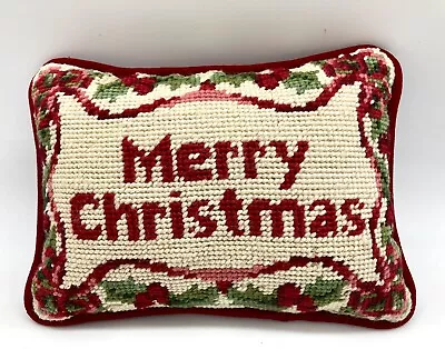 $14.24 • Buy Vtg Merry Christmas Wool Needlepoint Pillow 8  X 6  Cottagecore Holiday Decor
