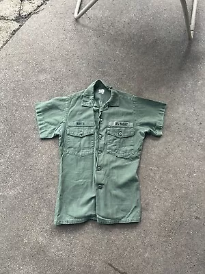 US Navy OG-107 Seabee Fatigue Shirt 1973 15 1/2 X 35 Worn (U782 • $25