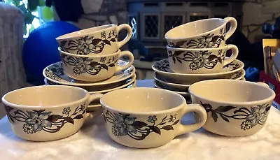 Vintage McNicol China ROLOC 7 Cups & 8 Saucers Beige/Blue-Flowered Pattern • $25