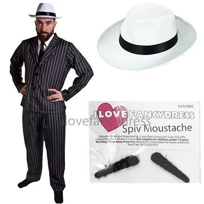 Men's Gangster Costume With White Hat 5 Piece 1920's Fancy Dress Mafia Mobster • £23.99