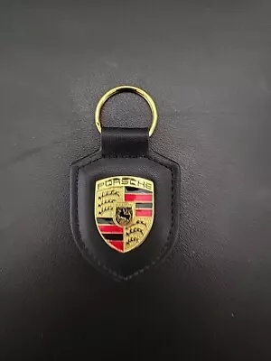 Porsche Crest Leather Keychain Key Chain Key Ring  Black • $12.99