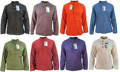 Plain Men's Cotton Full Sleeve Grandad Collarless Button Light Weight Shirt Tops • $19.89