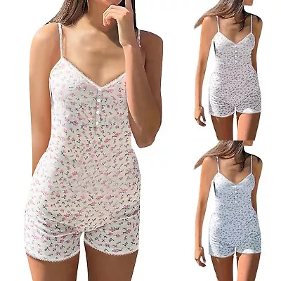 Jumpsuits For Women Floral Print Sleeveless Romper V Neck Bodycon Shorts • $30.99
