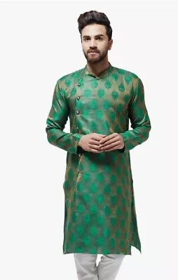 Sojanya Men's Jacquard Silk Dark Green Printed ONLY Long Kurta -Size 44 • £19.99